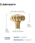 Six Pack Gold Dresser Knobs For Drawers And Cabinets Hardware Pulls In Brushed Brass Vintage Luxury Finish with dimensions and screws