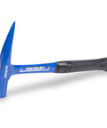 Rugged All Steel Rock Pick 22 Oz Forged Head With I Beam Handle And Air Cushioned Grip, Geology Tool, Side View, Blue Handle