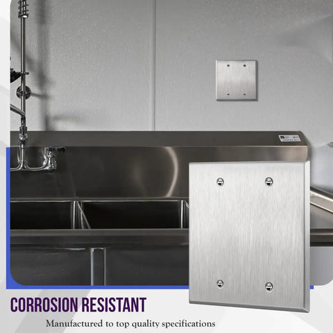 Rugged 2 Gang Blank Wall Plate Made From 430 Stainless Steel Rust Resistant and UL Listed 4.50 by 4.57 Inches Brushed Finish