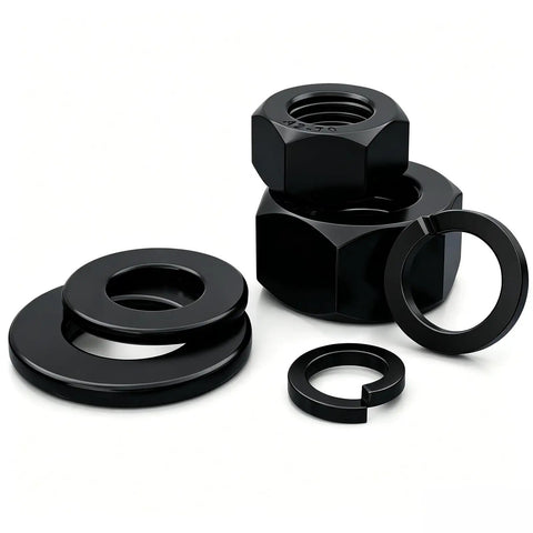 304 Stainless Steel Black Hex Nut Set With Flat Washer And Spring Washer Kit M2 Through M20