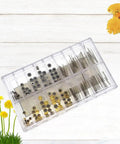Pro Grade 170Pcs Watch Crown And Spring Bar Replacement Kit in plastic case with assorted crowns, stems, tubes, and pins
