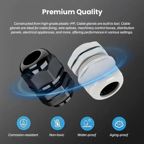 10Pcs M10x1.5 Cable Gland With Gasket 2-5mm Threading, Nylon PA Material Wire Seals, Heavy Duty Waterproof Cord Grip Kit displayed