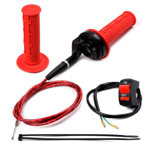 Seven Eighths Inch 22mm Twist Throttle Cable Kit With Rubber Grip Handles For 50cc 90cc 110cc 125cc 4 Stroke Pit Dirt Bikes And Mini ATVs Includes One Throttle Cable Two Grips Aluminum Clamp