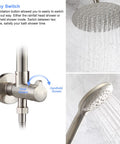 Brushed Nickel Shower System With Adjustable Slide Bar And 10 Inch Rain Shower Head Plus Handheld Spray, Dual Shower Head Set