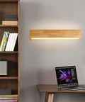 Hardwired Wood Led Wall Sconce,Modern Minimalist Rectangle Vanity Light,Updown 6000k for Living Room Bedroom Hallway (55cm) mounted above desk.