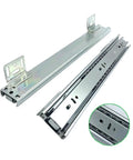 Set Of Two Heavy Duty 14 Inch Drawer Slides Offering Rock Solid 100 Lb Capacity With smooth ball bearing glides and steel tracks.
