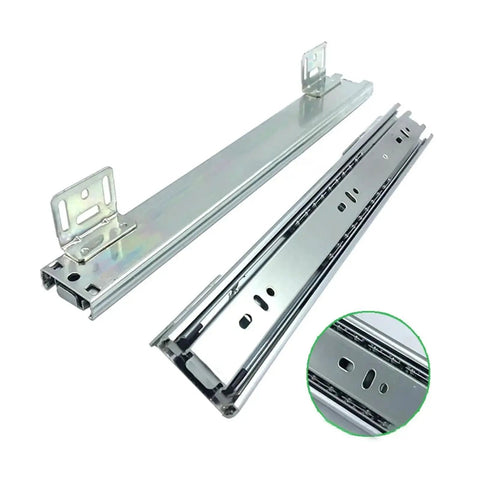 Set Of Two Heavy Duty 14 Inch Drawer Slides Offering Rock Solid 100 Lb Capacity With smooth ball bearing glides and steel tracks.