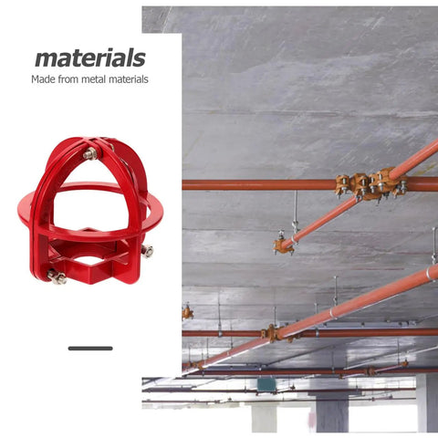 Top Shelf Metal Fire Sprinkler Head Guard Cover For Recessed Pendent Sidewall And Upright Heads With Tough Red Steel Cage Shield installed above pipes.