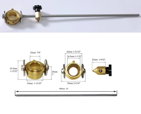 Pro Grade Plasma Cutter Cutting Torch Circinus Roller Guide Wheel Compass Replacement For Stable Smooth Feeds Brass And Stainless Steel Wheel Fits Shroud Shield Cup With Standard And Groove Options, dimensions shown.
