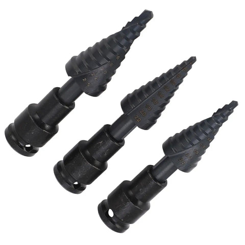 Heavy Duty 3 Piece Step Drill Bit Kit With Woodworking Power For Metal And Plastic Fast Cutting Spiral Flutes Hex Shank Tool Set To Crush Any Job, 3 bits