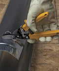 10 Inch Double Cut Aviation Snips for Sheet Metal and Ductwork cutting round duct, gloved hand holding tool