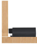 Invisible Push To Open Cabinet Latches For Modern Kitchen And Bathroom Drawers in sleek black metal installed on wood.
