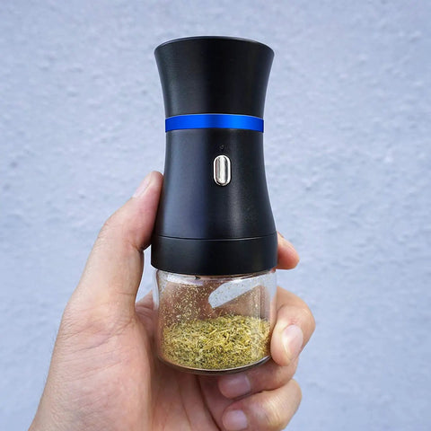 Electric Herb Grinder Compact For Flower Buds USB Rechargeable Glass Chamber Duo 1.7oz Each Portable Grinder held in hand