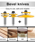 Pro Grade 3 Piece Router Bit Set With Half Inch Shank for woodworking and cabinet making; solid wood and MDF compatibility.