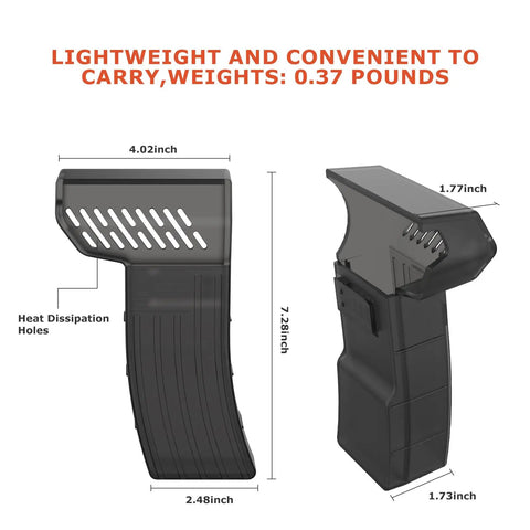 Heat Resistant Brass Rifle Catcher With Quick Release, one-second mount to magazine well, dimensions and heat dissipation holes shown.