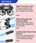 Pro Grade Battery Cable Crimping Tool With Cutter And Rotatable Jaw Six Crimp Sizes 10 8 6 4 2 1 AWG details shown