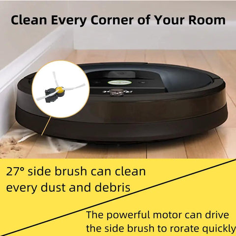 Upgraded Side Brush Motor Module For iRobot Roomba 500 600 700 800 900 Series And i3 i7 Models Replacement Part to Boost Cleaning Power, shown enhancing edge-cleaning.