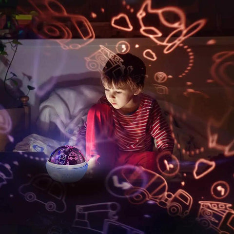 Kid Friendly Dinosaur And Car Night Light With 360 Degree Rotation And Nine Color Change Projector used by child