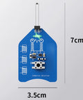 Go-To One Button Coil Tester For Motherboards And Power Supplies With dimensions 7cm by 3.5cm blue PCB tool showing green light.