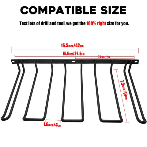 Power Tool Organizer Wall Mount And Drill Holder For Dewalt Cordless Tools with size measurements and heavy duty 6mm metal design