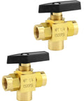 Premium Brass One Quarter Inch NPT Three Way Ball Valve With L Port Panel Mount Instrument Fittings Female NPT Connectors Heavy Duty 1500 PSI Durable Pack Of Two