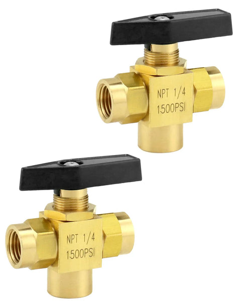 Premium Brass One Quarter Inch NPT Three Way Ball Valve With L Port Panel Mount Instrument Fittings Female NPT Connectors Heavy Duty 1500 PSI Durable Pack Of Two