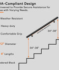 Diagram of Straight Up Heavy Duty 3 Ft Black Aluminum Stair Handrail With 1.5 Inch Pipe Wall Mounted For Indoor Stairs And Porches 400 Lb Load Capacity, showing dimensions and features.