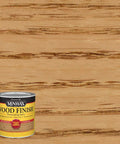 Real Deal Oil Based Wood Stain In Rich Golden Oak For Interior Furniture Cabinets And Doors Quick Drying Deep Penetrating Formula with can on wood surface.