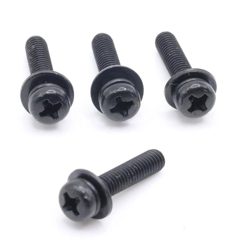 Replacement Tv Stand Screws Kit Features Four Premium Metric Black Machine Screws, durable metal bolts for TV leg mounting.