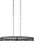 Edmund Satin Black And Brushed Nickel Industrial Frosted Glass Drum Pendant Light with metal mesh shade for large island and kitchen bar.