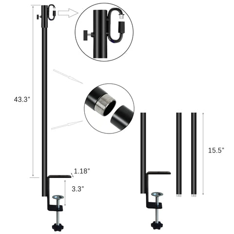 Dang Tough Deck String Light Poles Four Pack Heavy Duty All Metal Hooks, 43.3 inches tall with adjustable clamp for easy setup.