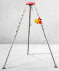 Straight Up Heavy Duty 2600 Lbs Rescue Tripod For Confined Space Fall Arrest With Self Locking Winch Hoist And Emergency Rescue Gear That Is Absolutely Clutch For Industrial Safety Jobs, showing adjustable aluminum frame and winch.