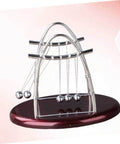 Large Newton Cradle Pendulum Desktop Physics Toy For Home Office Use Five Ball Demonstration, metal frame on wooden base
