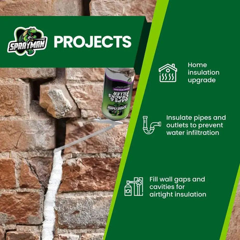 Top Shelf Gaps And Cracks Filler Foam Heavyweight Polyurethane Expanding Sealant For Insulating Doors And Windows Waterproof Paintable Straw Tip 12 Oz Two Pack No Sweat Diy Job applied to fill gaps in brick wall.