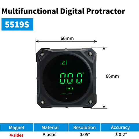 Digital Magnetic Angle Finder With Tough Four Side Magnets And Fast Touchscreen Panel for accurate readings in woodworking, 66mm size.
