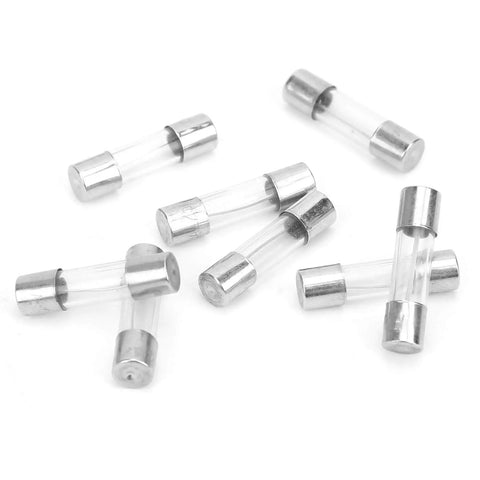 Straight Up 5Mm By 20Mm Glass Fuse Assortment Kit 100 Piece Clear Tube Collection showing clear quartz fuses on white background.