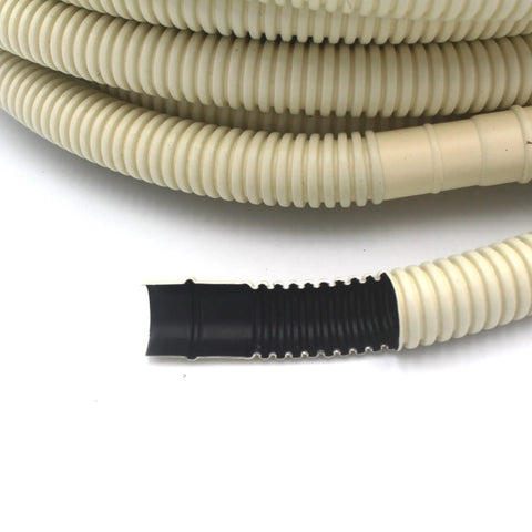Close-up of Flexible Mini Split Drain Hose For AC Units 5/8 Inch ID, 25 Ft Universal Line Set Cover showing ribbed surface and connectors.