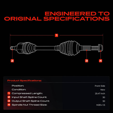 Tough Front CV Axle Shaft Assembly With Heavy Duty Thermoplastic Boots Delivers Dang Smooth Power Transfer with specifications image.