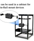 All In One 19 Inch DIN Rail Chassis Bracket Kit for 35mm DIN Mounted Gear installed in cabinet with device mounted