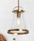 Vintage Inspired Metal And Seedy Glass Ceiling Light In Brushed Gold With A Yoke Mount Trim Ring And Seedy Bubble Diffuser Working Knob Details Edison Bulbs For Warm Cozy Ambience Hardwired Fixture