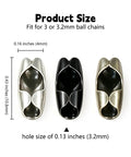 80 Pack Bronze Ball Chain Connectors in 3mm and 3.2mm Sizes with Bronze, Black, and Silver Clips, Durable Metal Fan Pull Chain Connectors for Jewelry, DIY, Crafts size chart