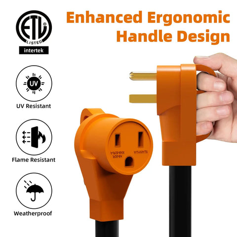Badass 50 Amp Nema 6-50P to Dual 6-50R Welder Splitter Adapter Cord Y Plug Connector, orange ergonomic handle and sockets.