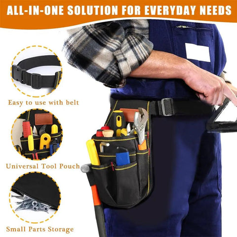 Rugged Tool Pouch With Belt For Electricians Mechanics And Carpenters, Thickened Wear Resistant Oxford Cloth, 12 Storage Pockets