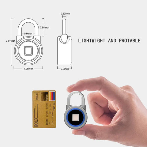Fingerprint Bluetooth Padlock With No Key Needed Biometric Unlock Waterproof USB Rechargeable Portable Lock size comparison