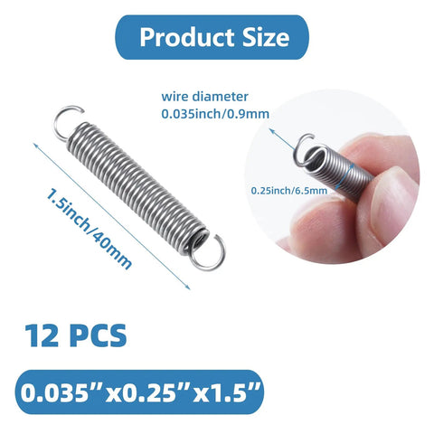 12 Pack Heavy Duty Extension Springs With Hook Ends, 0.035 Inch Wire, 0.25 Inch Outer Diameter, 1.5 Inch Long, 304 Stainless Steel