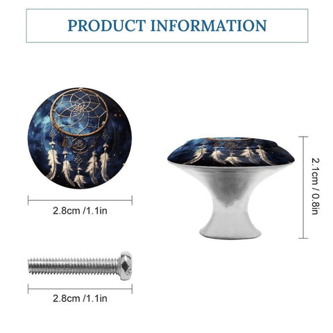 White Fantasy Dream Catcher Drawer Knobs 2 Pack 1.1 Inch Stainless Steel Cabinet Hardware with side and front view