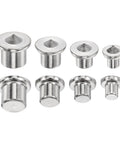 Pro Grade Woodworking Dowel Center Pins Set 16 Pack For Precise Drilling, stainless steel in various sizes, top view.
