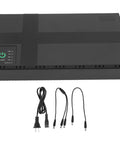 Rock Solid UPS Battery Backup With 20000mAh Core And 18W Output, black portable unit with cables, ideal for routers and cameras.