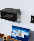 Legit Heavy Duty Wall Mount Network Server Cabinet For Organizing Tech Gear Including Switches Routers And Patch Panels With Solid Steel Frame In A Sleek 6U Rack Box mounted on wall with network switch inside.