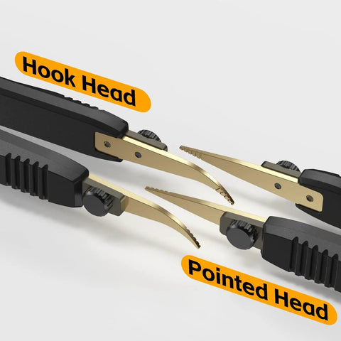 Close-up of LCR ST1 10KHz LCR Meter With Tweezers Beast All In One SMD Tester tweezers with hook and pointed heads.